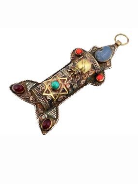 MIDDLE EASTERN SILVER COPPER MEZUZAH
W GEMSTONES